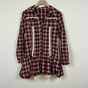 Liz Lisa Red Red Plaid Lace Trim Mini Dress, M
